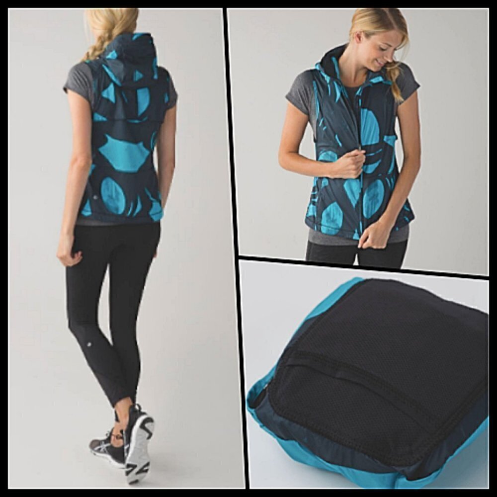 Lululemon Packable Water-Resistant Vest Blue Print 2 NWOT